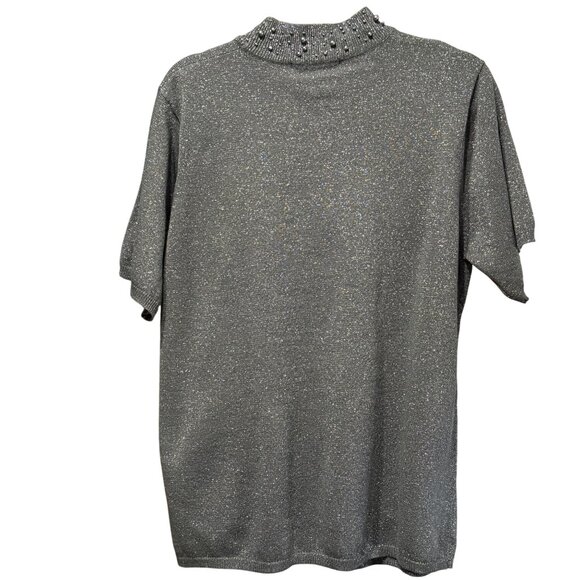 Susan Graver Style XL Knit Short Sleeve Top W/ Embellished Beading Design Gray - Picture 3 of 6